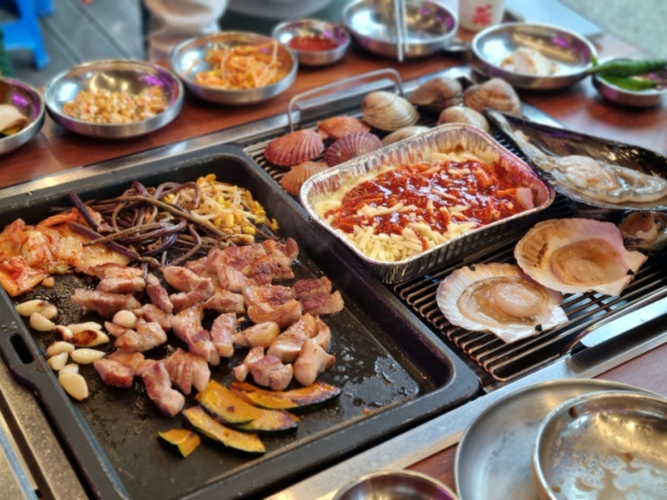  강릉 경포대 조개구이 고기 다 먹을 수 있는 강릉경포정육회마트