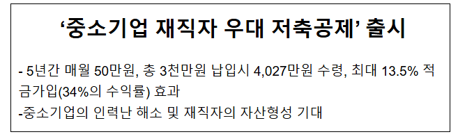 ‘중소기업 재직자 우대 저축공제’ 출시 ‘중소기업 재직자 우대 저축공제’ 출시