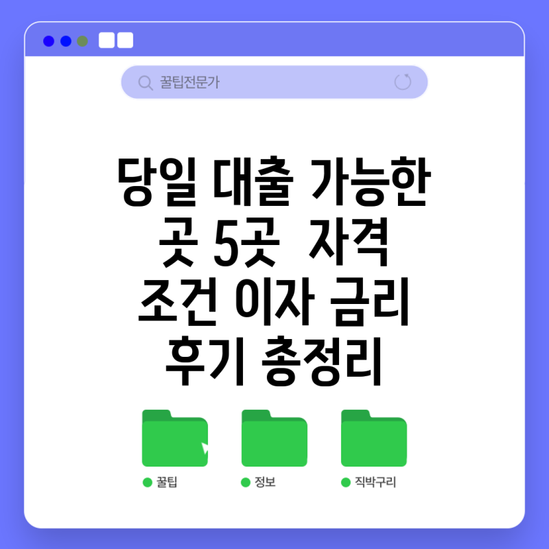 당일 대출 가능한 곳 5곳 자격 조건 이자 금리 후기 총정리