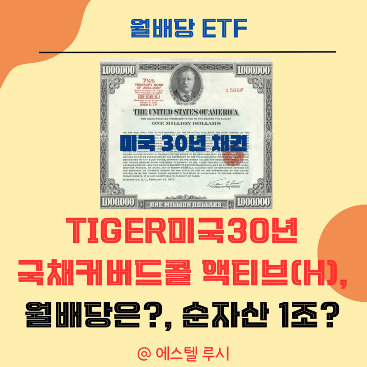  월배당 ETF : TIGER 미국30년국채커버드콜액티브(H) 월배당 얼마주는데, 순자산 1조?