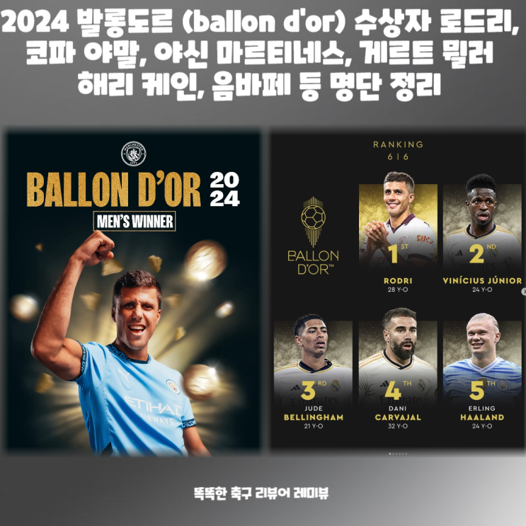 2024 발롱도르 (ballon d'or) 수상자 로드리, 코파 야말, 야신 마르티네스, 게르트 뮐러 해리 케인, 음바페 등 명단 순위 정리 2024 발롱도르 (ballon d'or) 수상자 로드리, 코파 야말, 야신 마르티네스, 게르트 뮐러 해리 케인, 음바페 등 명단 순위 정리