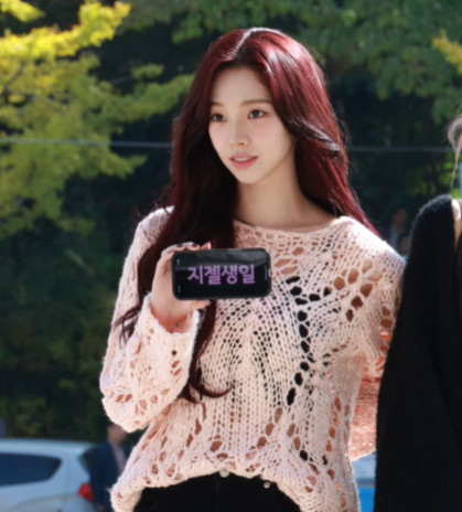  에스파 카리나 러블리한 핑크 니트 원피스 가격 정보