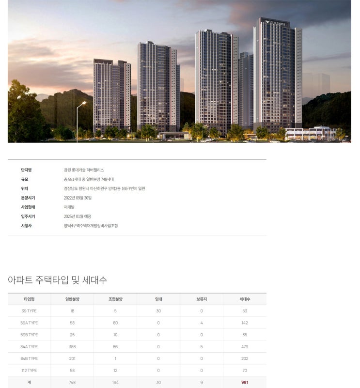  창원시 마산회원구 / 창원롯데캐슬하버팰리스 개요 및 평면안내