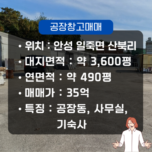  안성공장매매 중형매물 일죽면 산북리 일죽 IC 인근(사무실, 기숙사)