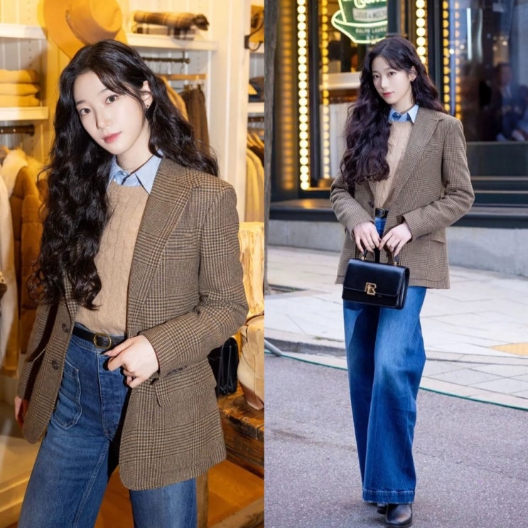  (품절대란 중) 카즈하 폴로 랄프로렌 여자 블레이저 체크 자켓 가을 코디