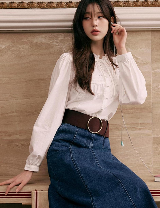  여자 데님 롱 스커트 맛집으로 소문난 브랜드 로라로라의 청 치마 코디 추천 w. 장원영