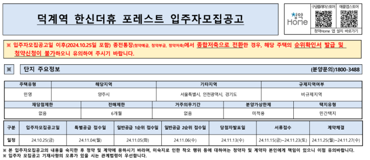  덕계역 한신더휴 포레스트 입주자 모집 공고 – 임대보증금 및 청약 신청 방법