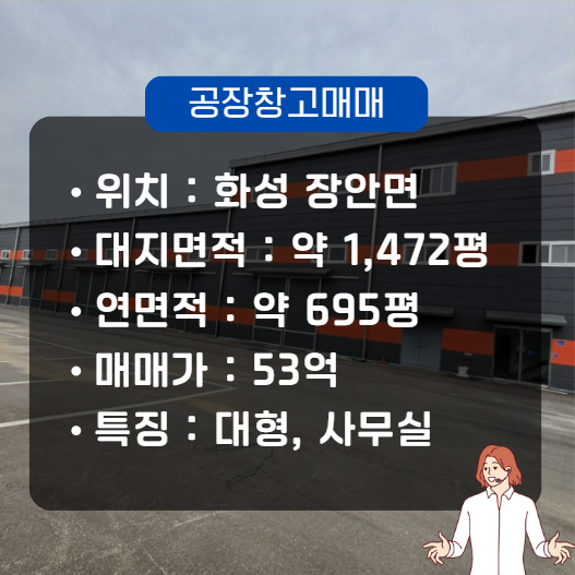  화성대형공장매매 장안면 신축공장, 서평택 IC, 조암 IC 5km 거리