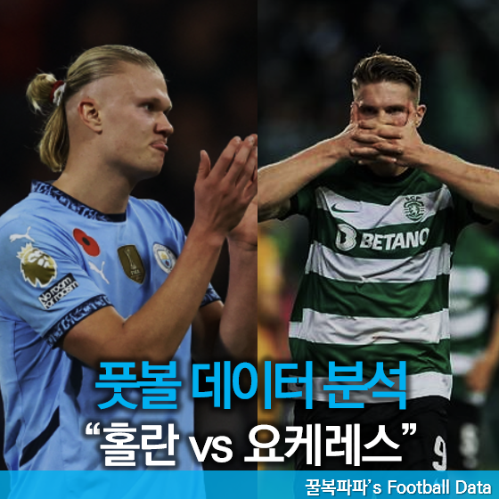 스포르팅 요케레스 vs <b>맨시티</b> <b>홀란</b> 비교 Data분석(챔스 평점... 
