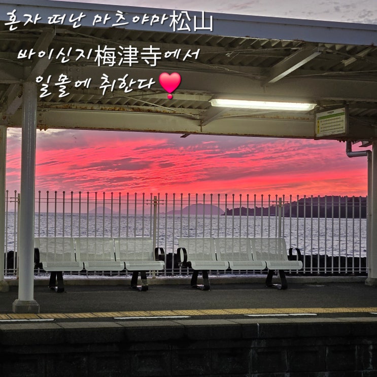  마츠야마시역(松山市駅)에서 바이신지역梅津寺駅일몰에 취한다