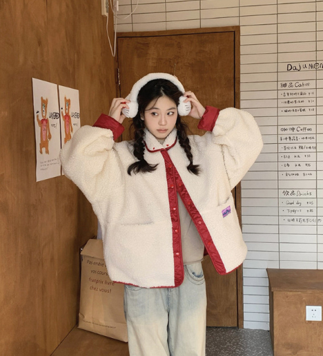  뽀글이 양털 리버시블 양면 겨울 배색 카라넥 점퍼 3color