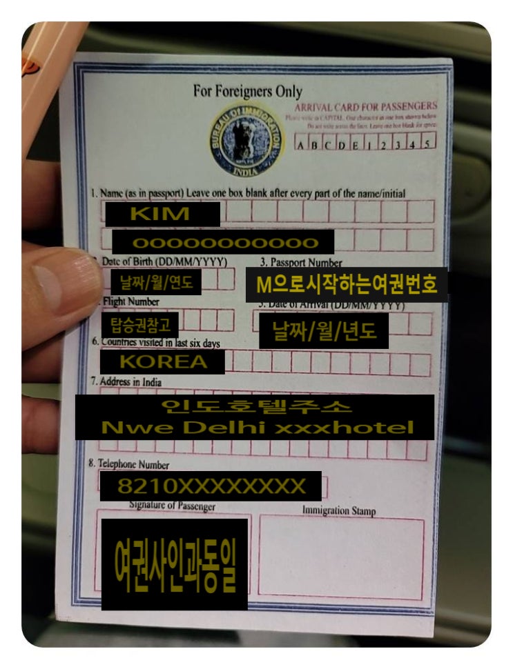  인도여행 인도델리공항 인도입국신고서, 인도전자비자 리얼후기