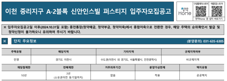  이천 중리지구 신안인스빌 퍼스티지 청약 신청 가이드 – 임대보증금, 청약 신청일정 및 방법 상세 안내
