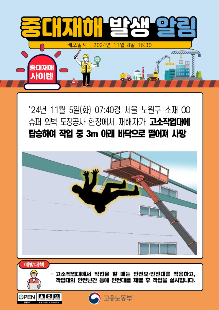  중대재해 고소작업대 추락 사망사고