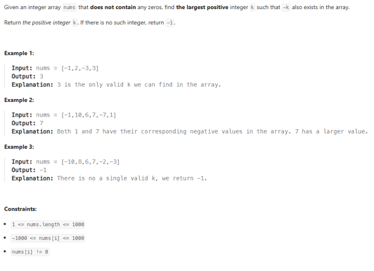  JAVA_LeetCode 2441_Largest Positive Integer That Exists With Its Negative