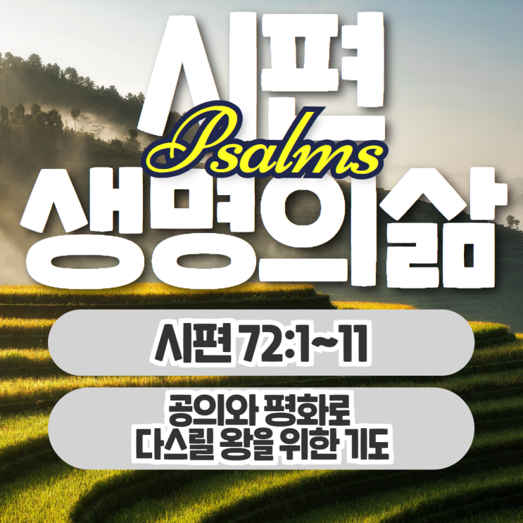 생명의삶 11월 16일: 시편 72:1~11 - 공의와 평화로 다스릴 왕 생명의삶 11월 16일: 시편 72:1~11 - 공의와 평화로 다스릴 왕