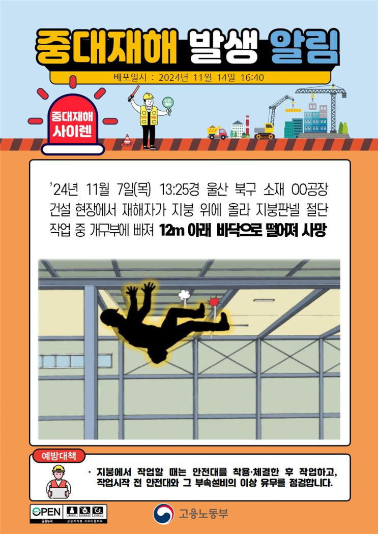  중대재해 지붕공사 추락사고