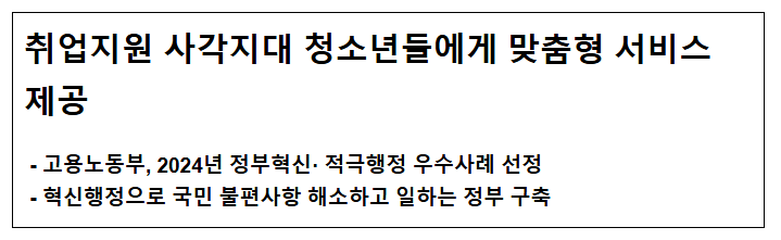 취업지원 사각지대 청소년들에게 맞춤형 서비스 제공 취업지원 사각지대 청소년들에게 맞춤형 서비스 제공