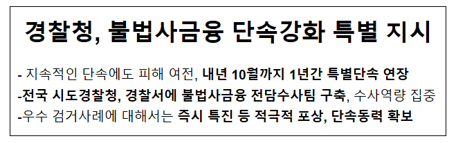 경찰청, 불법사금융 단속강화 특별 지시 경찰청, 불법사금융 단속강화 특별 지시