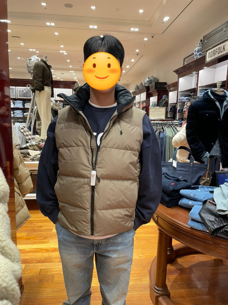 폴로 패딩조끼 아우터 패딩 바람막이 착용사진 파주프리미엄아울렛 할인