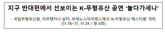 지구 반대편에서 선보이는 K-무형유산 공연 ‘놀다가세나’ 지구 반대편에서 선보이는 K-무형유산 공연 ‘놀다가세나’