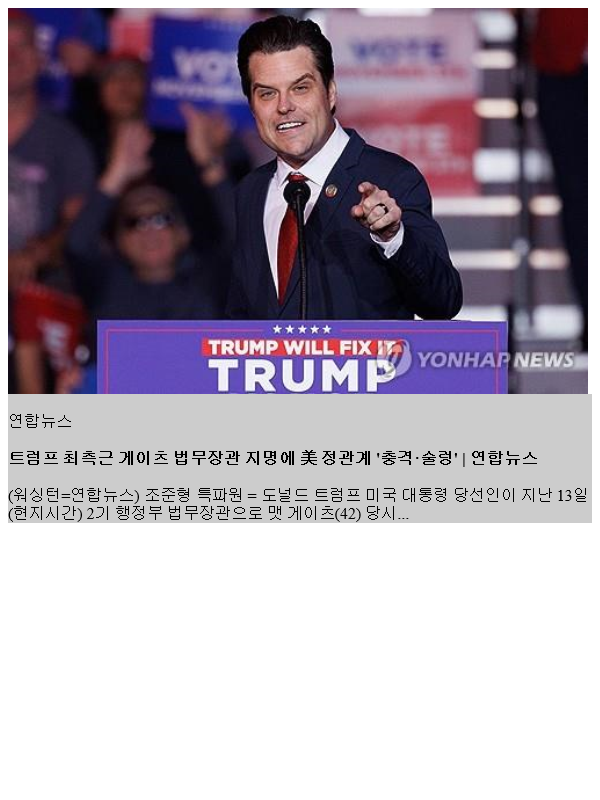 <b>트럼프</b> 최측근 게이츠 <b>법무장관 지명</b>에 美 정관계 '충격·술렁'