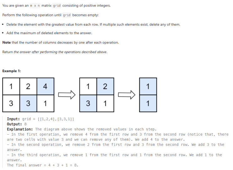  JAVA_LeetCode 2500_Delete Greatest Value in Each Row