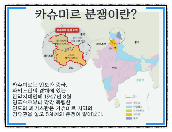 카슈미르 분쟁 지역을 둘러싼 <b>인도 파키스탄 갈등</b>의 원인