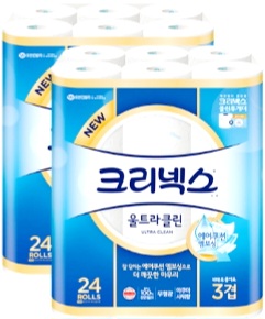  크리넥스 3겹 울트라클린, 25m, 24롤, 2개