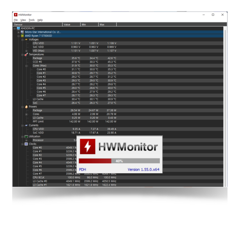 컴퓨터 CPU 온도 보는법 CPUID HWMonitor 측정 프로그램