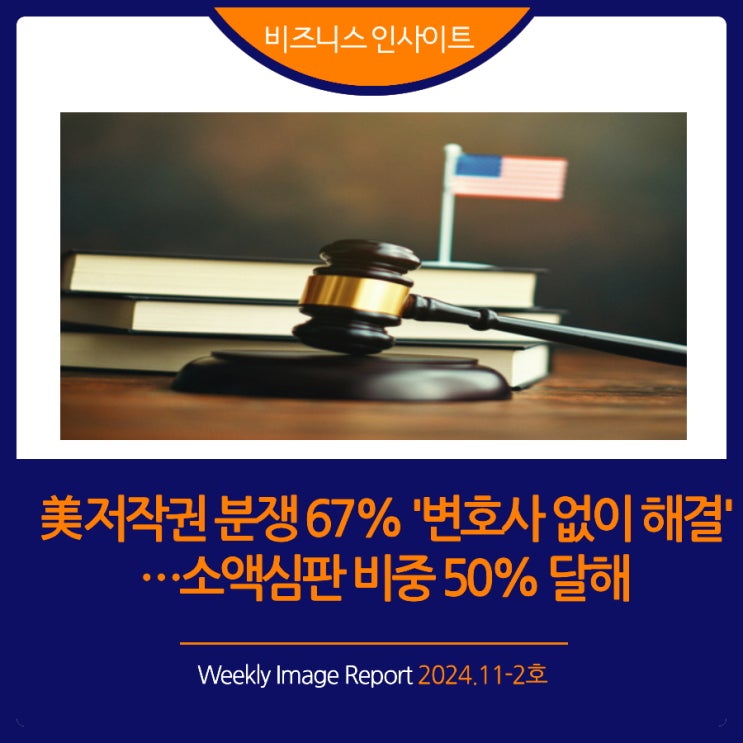  2024년 11-2호 [비즈니스 인사이트] 美 저작권 분쟁 67% '변호사 없이 해결'…소액심판 비중 50% 달해
