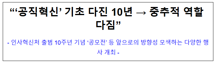 (기획재정담당관) “‘공직혁신’ 기초 다진 10년 → 중추적 역할 다짐” (기획재정담당관) “‘공직혁신’ 기초 다진 10년 → 중추적 역할 다짐”