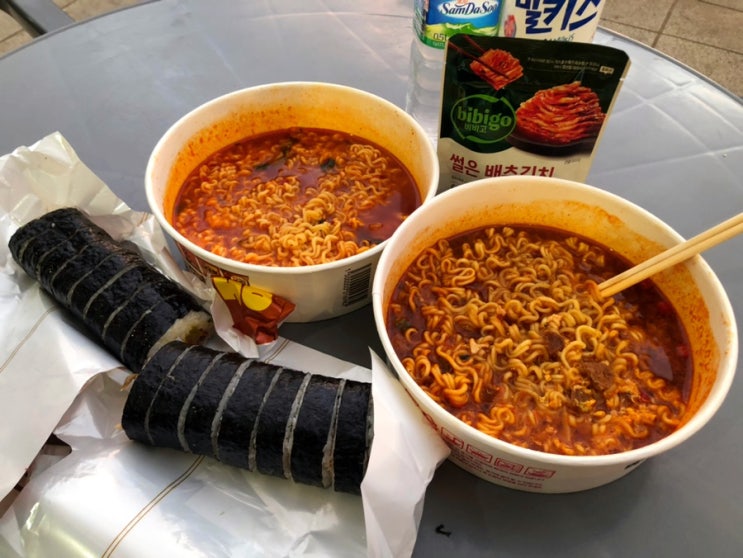  송도 한강라면 석양 야경 오션뷰 이마트24 롱비치 야외라면 맛집