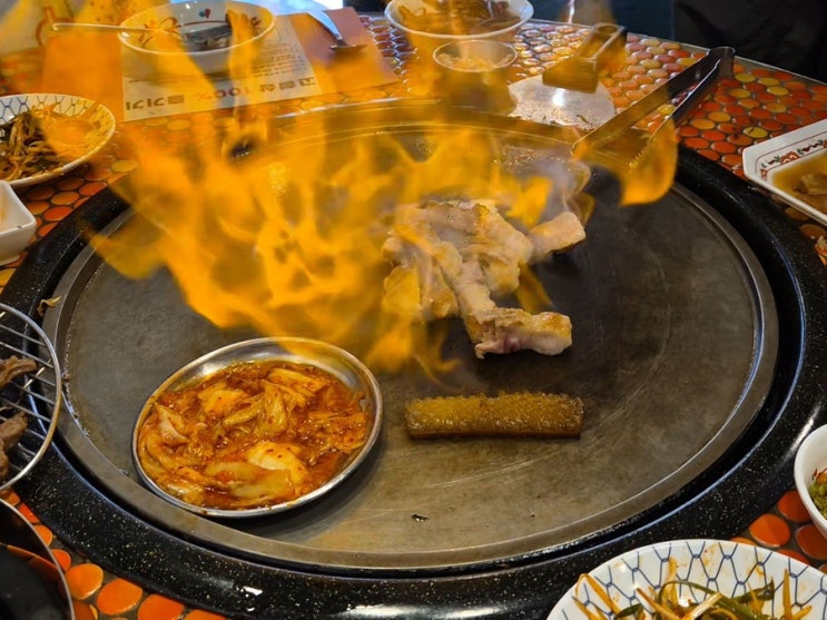  용인 보라동 맛집 화려한 불쇼 구워주는 고기집 고철상 상갈 직영점