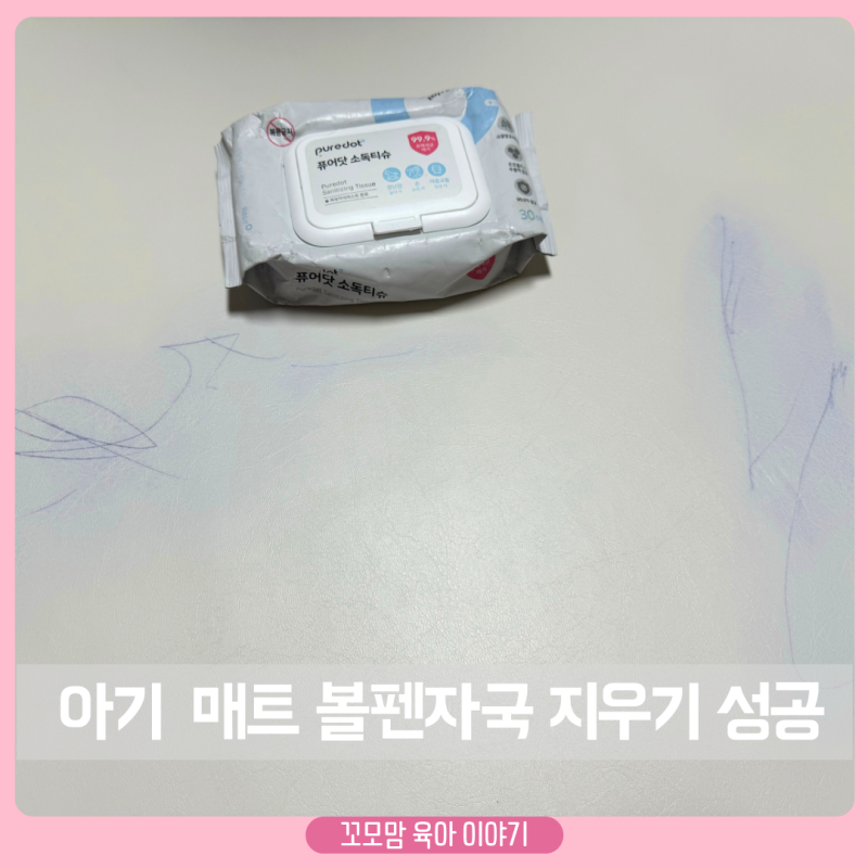 아기 매트 볼펜자국 지우기 성공 ( 알집매트 유성볼펜 )