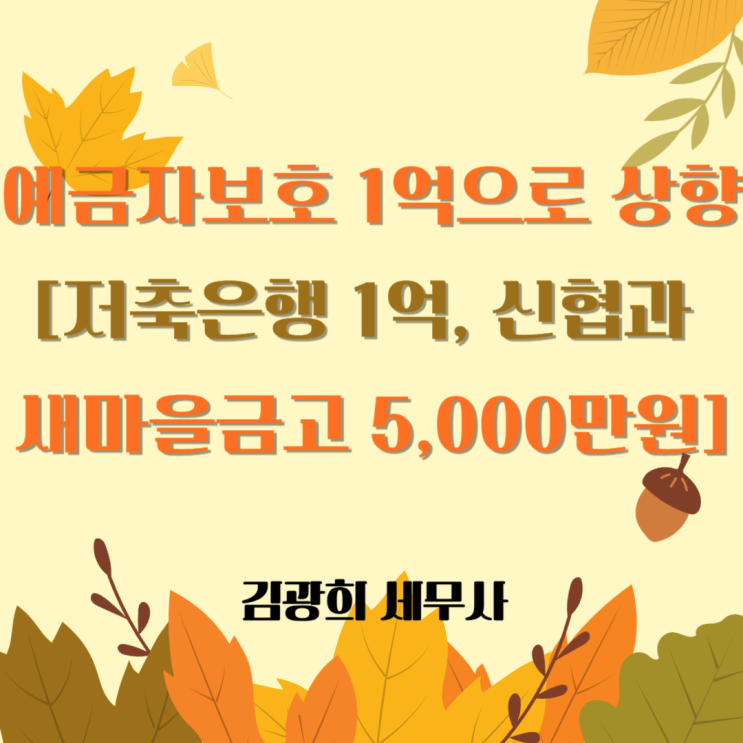  예금자보호 1억으로 상향[저축은행 1억, 신협과 새마을금고 5천만원]