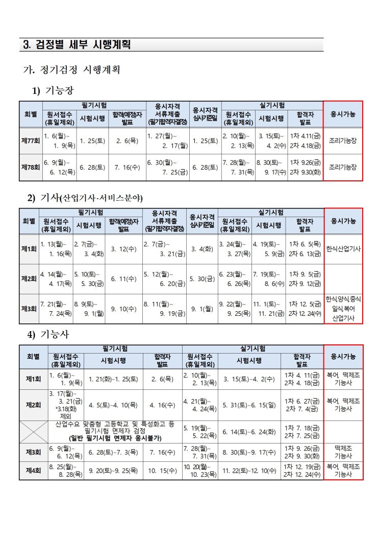 25년 자격증 시험일정(정기)