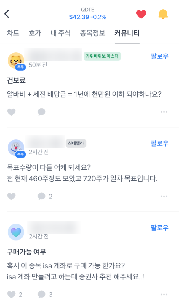 같은 미국 주식, 다른 커뮤니티 분위기. QDTE vs 팔란티어 vs 마이크로스트래티지