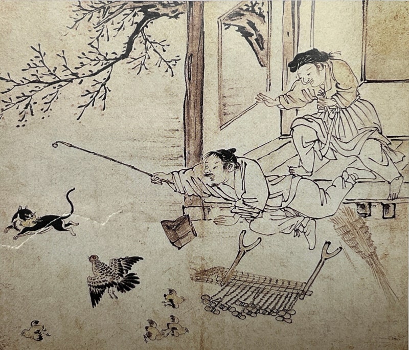한적한 농촌에서 들고양이의 병아리 습격사건을 그린 긍재 김득신의 작품 '파적도(破寂圖)' : 네이버 블로그
