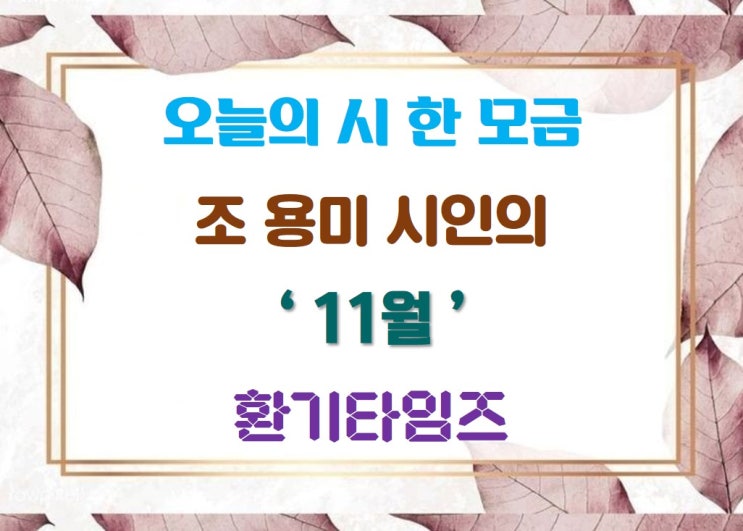 오늘의 시 한 모금_조 용미 시인의 '11월'_환기타임즈 오늘의 시 한 모금_조 용미 시인의 '11월'_환기타임즈