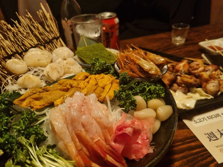  [교대 맛집] 매화꽃 분위기를 물씬 느낄 수 있는 교대조용한술집인 도톤보리 교대점의 우니삼합 맛보기.