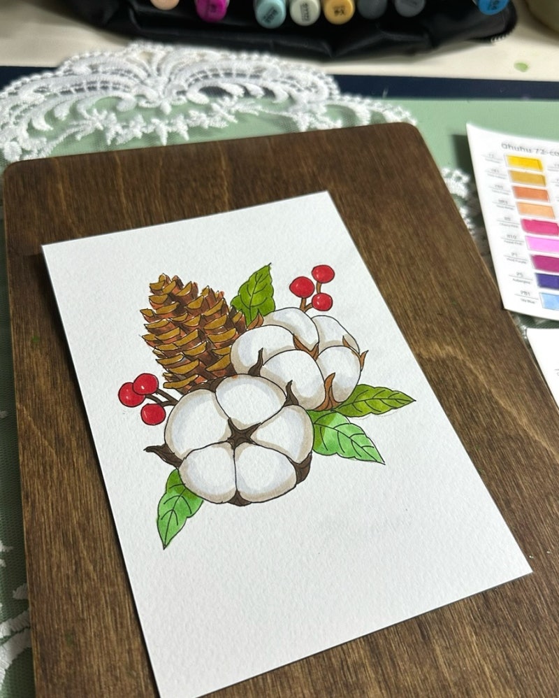 솔방울 목화솜 일러스트 마카 드로잉 크리스마스 겨울 캘리그라피 : 네이버 블로그, image size:800x998