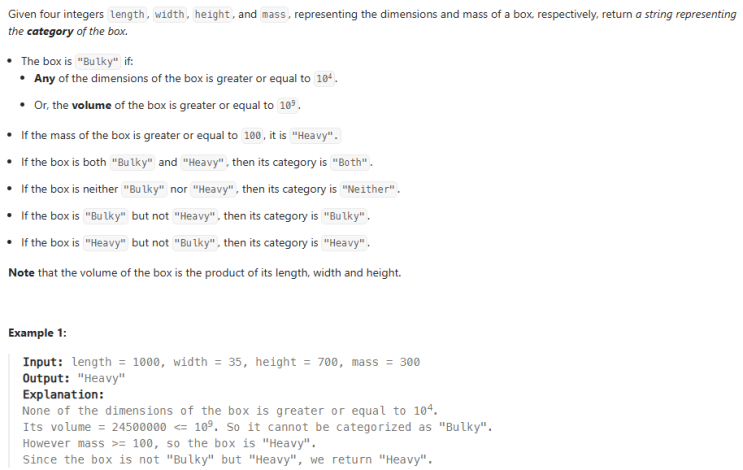  JAVA_LeetCode 2525_Categorize Box According to Criteria