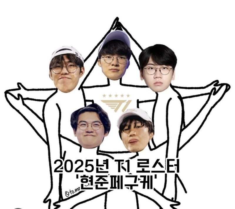 롤 T1 2025년 로스터 나이 프로필 도오페구케 [도란, 오너, 페이커, 구마유시, 케리아]