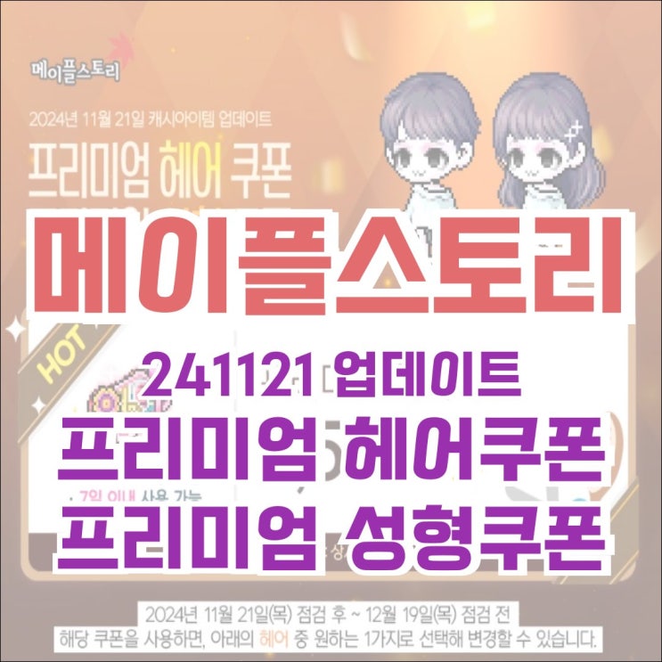  [캐시샵] 2024.11.21 캐시아이템 업데이트 - 프리미엄 성형 쿠폰, 프리미엄 헤어 쿠폰