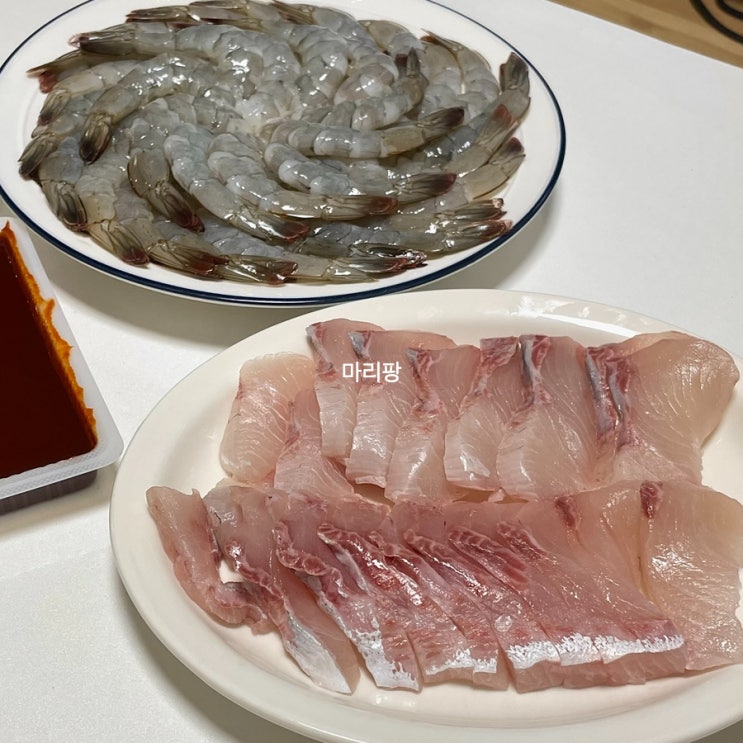  생새우 대방어 택배 주문, 집에서 회 구이 라면 다양하게 먹기