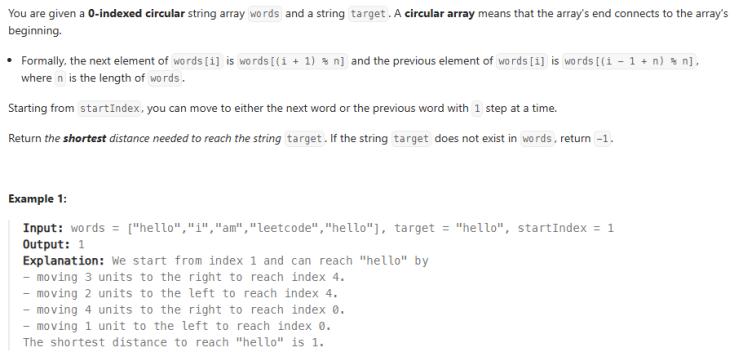  JAVA_LeetCode 2515_Shortest Distance to Target String in a Circular Array