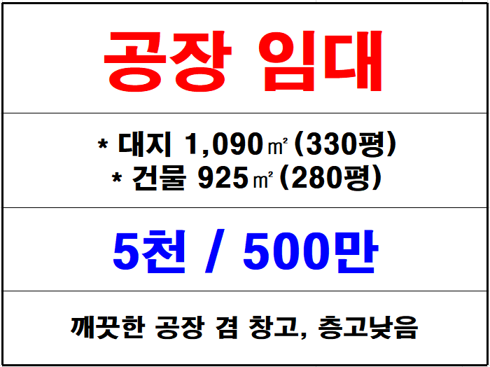  유하동공장임대, 김해 장유 창고 사용 가능한 공장 임대