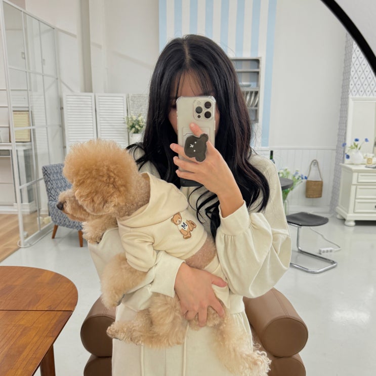  곰 후드티 치마 세트. 투피스 강아지옷