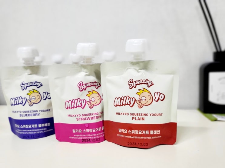  재료부터 다른 좋은 마시는요거트. 밀키요 스퀴징 요거트 아이가 너무 좋아해요.